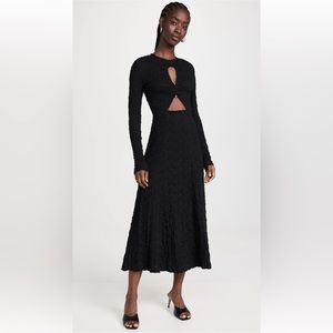 Sabina Musayev Black Textured Midi Dress with Keyhole Cutouts